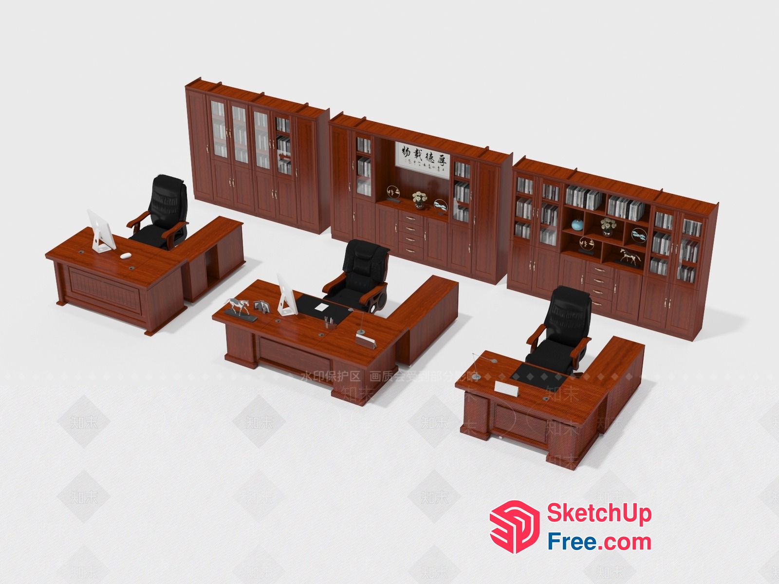 Modern Office Furniture Set With Bookshelves 3D SketchUp File