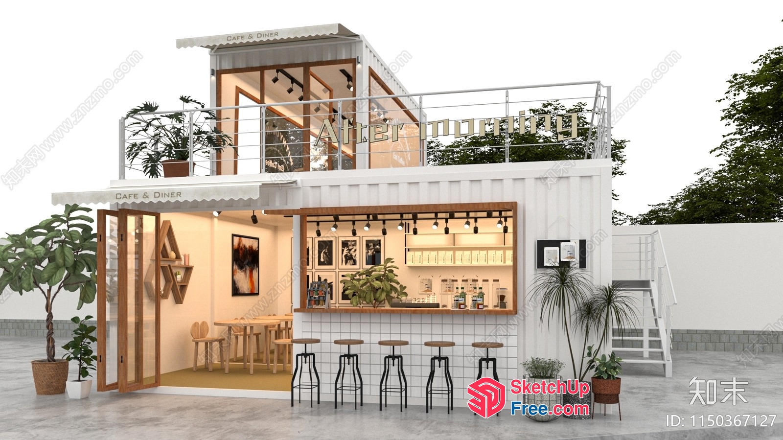 Modern Cafe And Diner Exterior 3D SketchUp File