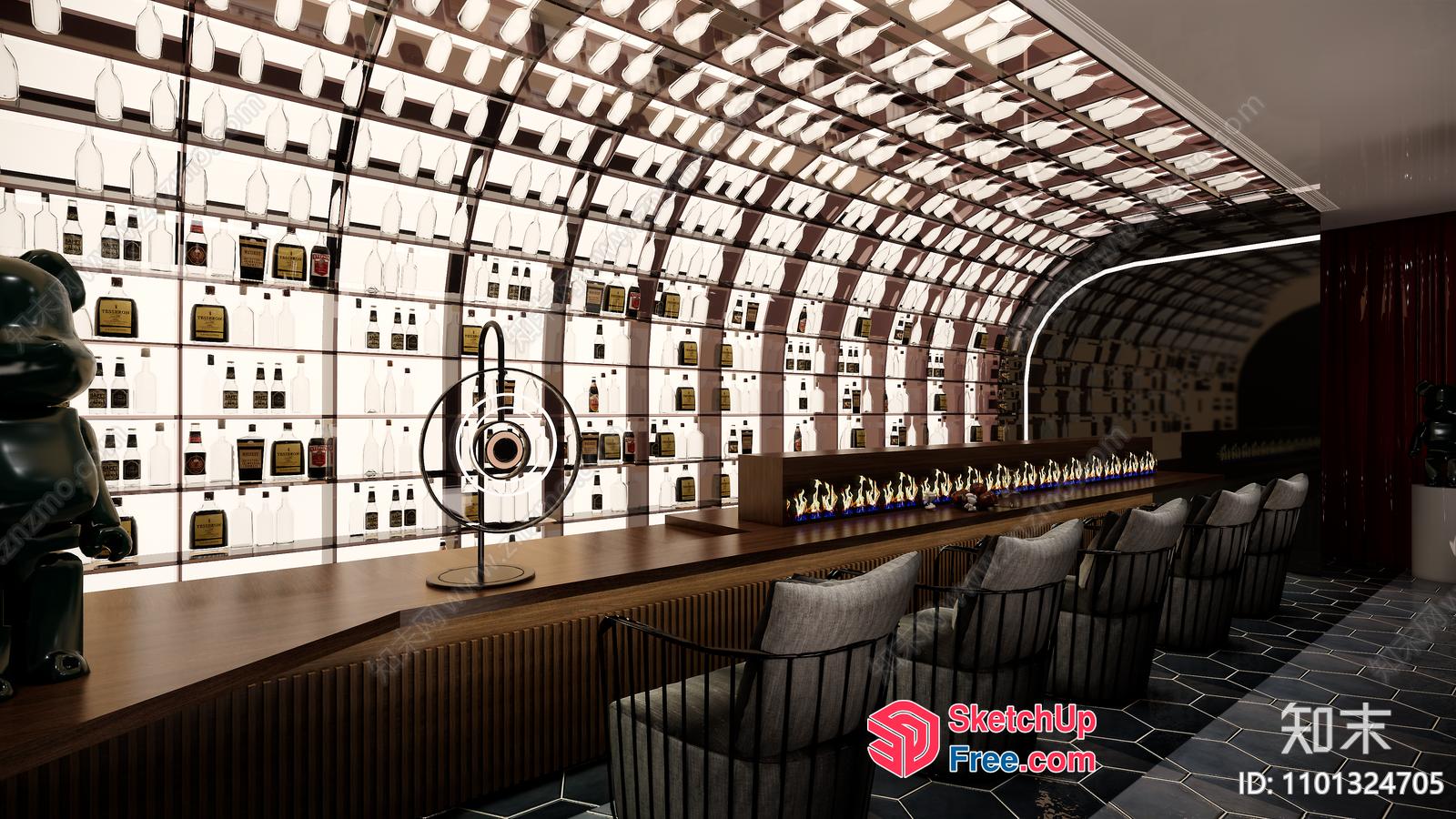 Luxurious Bar Interior With Sleek Decorations 3D SketchUp File