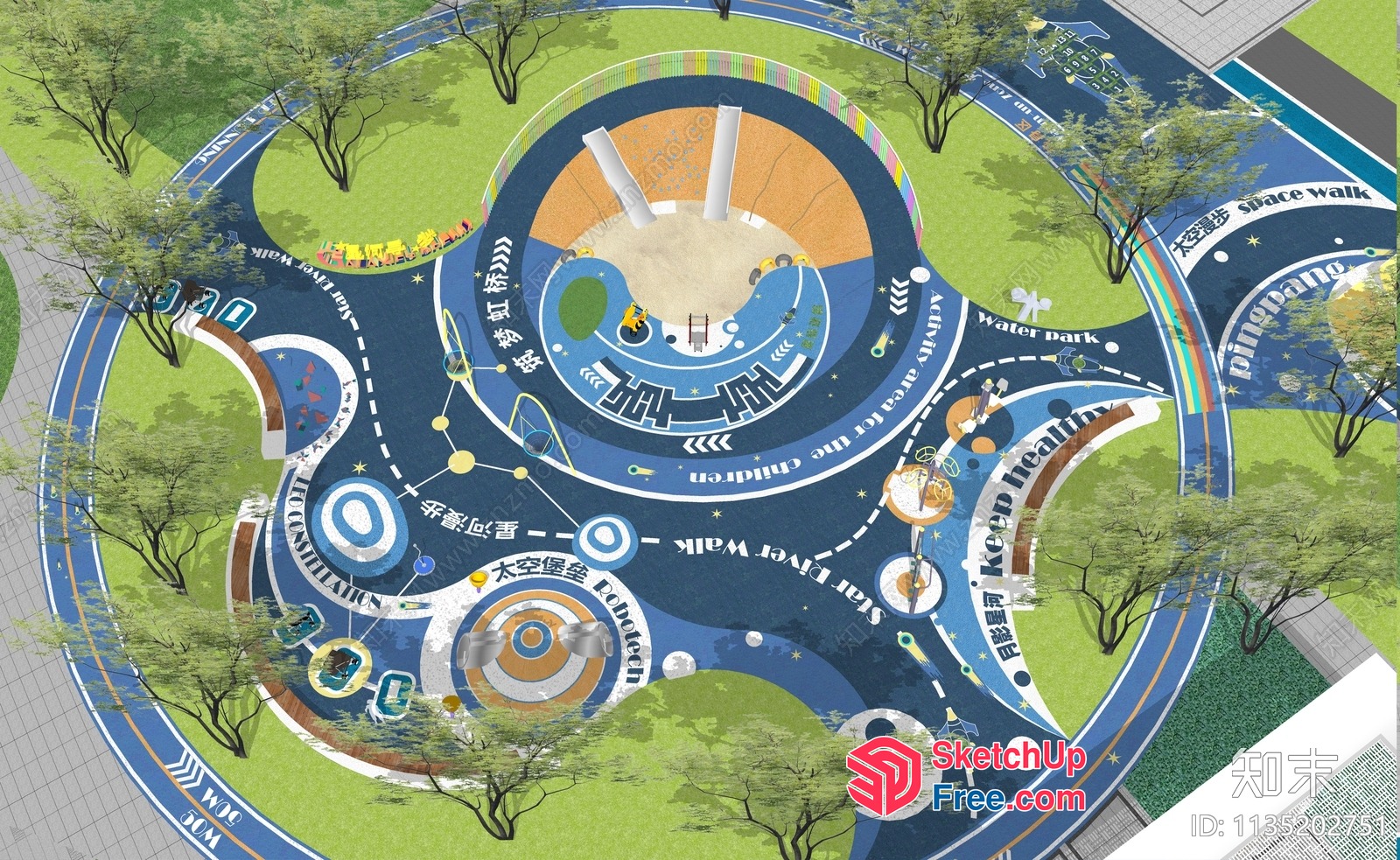 Vibrant Playground With Water Park And Stairs 3D SketchUp File