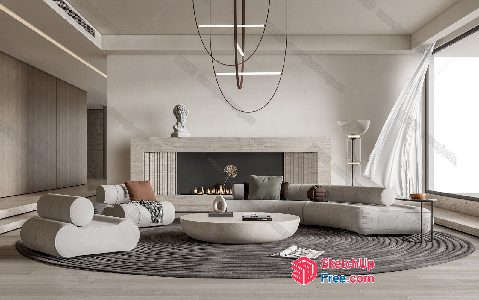 Modern Minimalist Living Room With Circular Furniture 3D SketchUp File