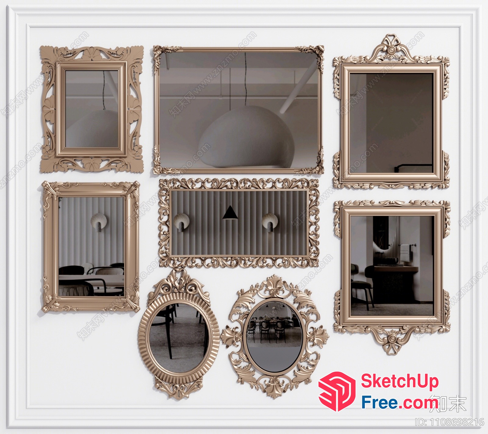 Elegant Gold Ornate Mirror Collection 3D SketchUp File