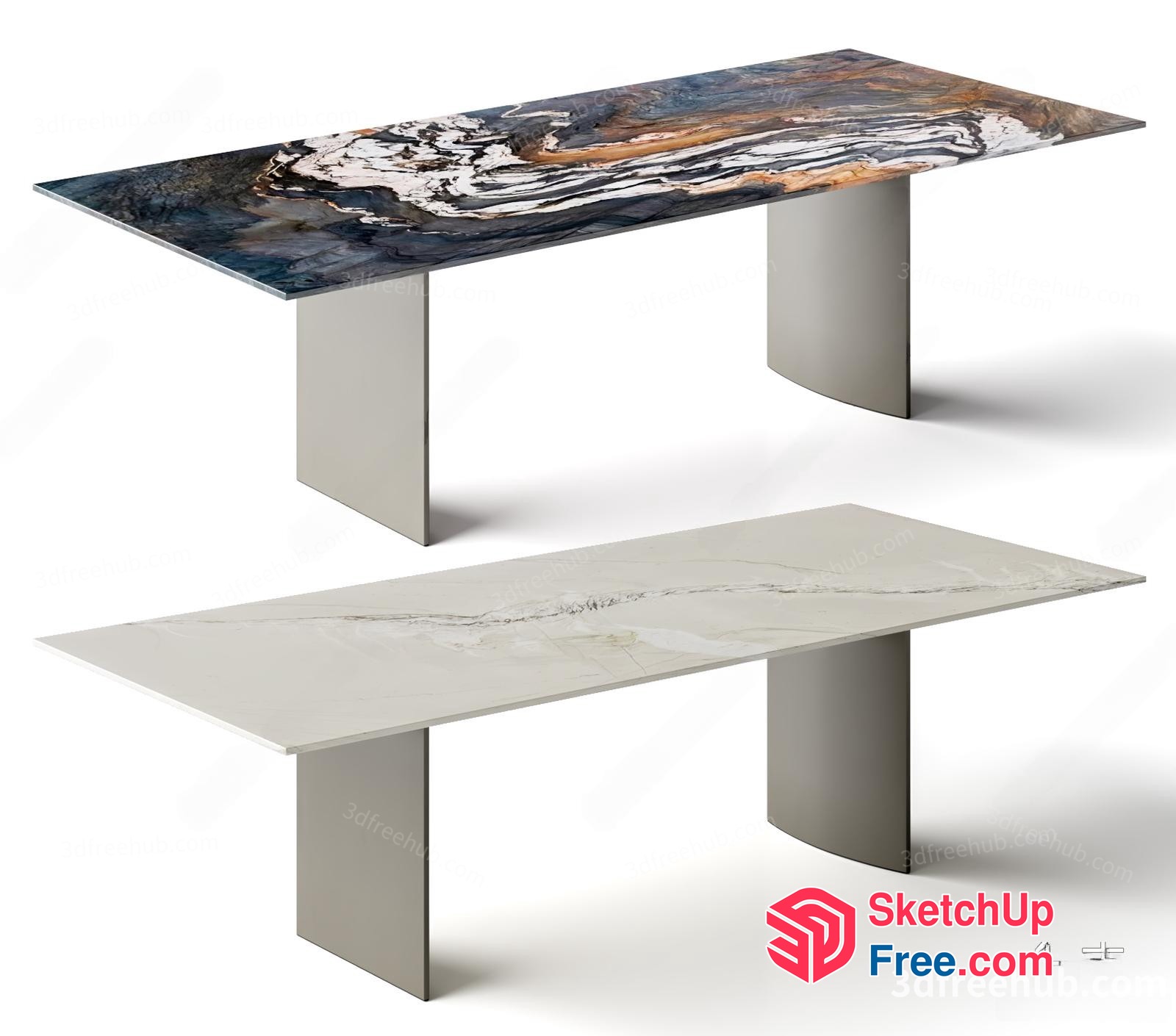 Modern Marble-Top Table With Sleek Metal Legs 3D SketchUp File