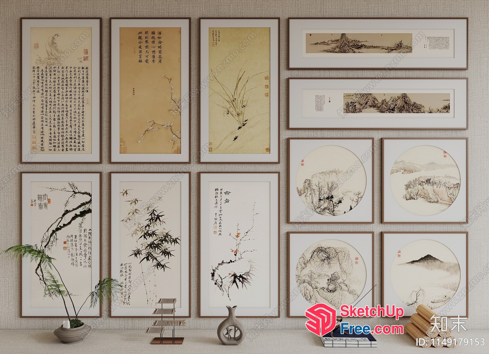 Asian-Inspired Decorative Art Collection 3D SketchUp File