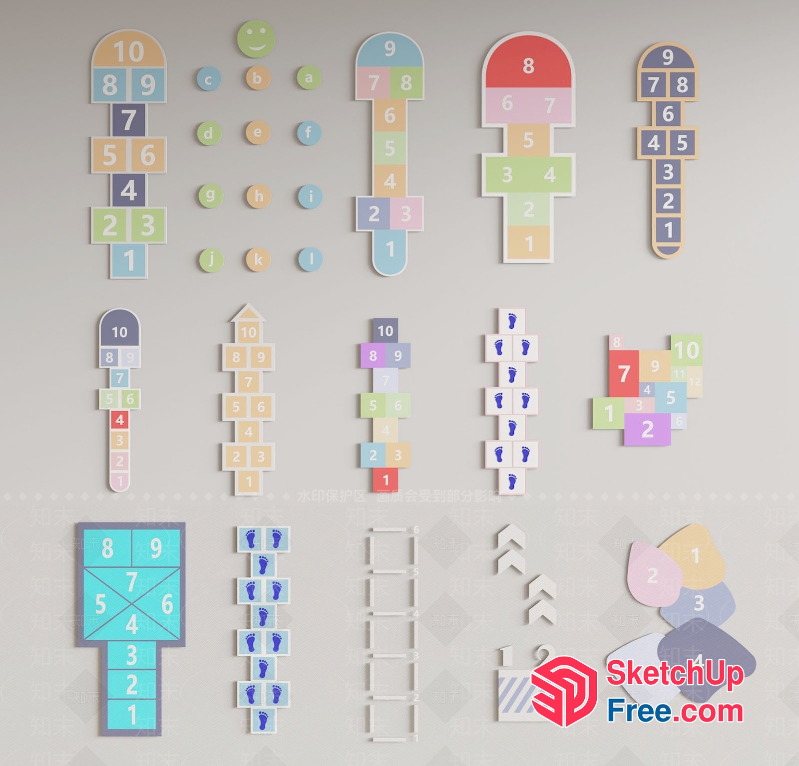 Colorful Numbered Shapes And Patterns 3D SketchUp File