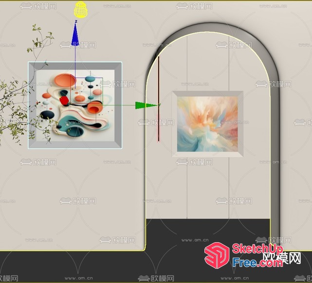 Colorful Abstract Artwork With Pillar And Arched Doorway 3D SketchUp File