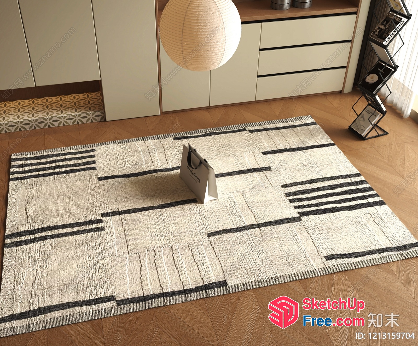 Minimalist Nordic Style Rug With Creamy And Black Accents 3D SketchUp File