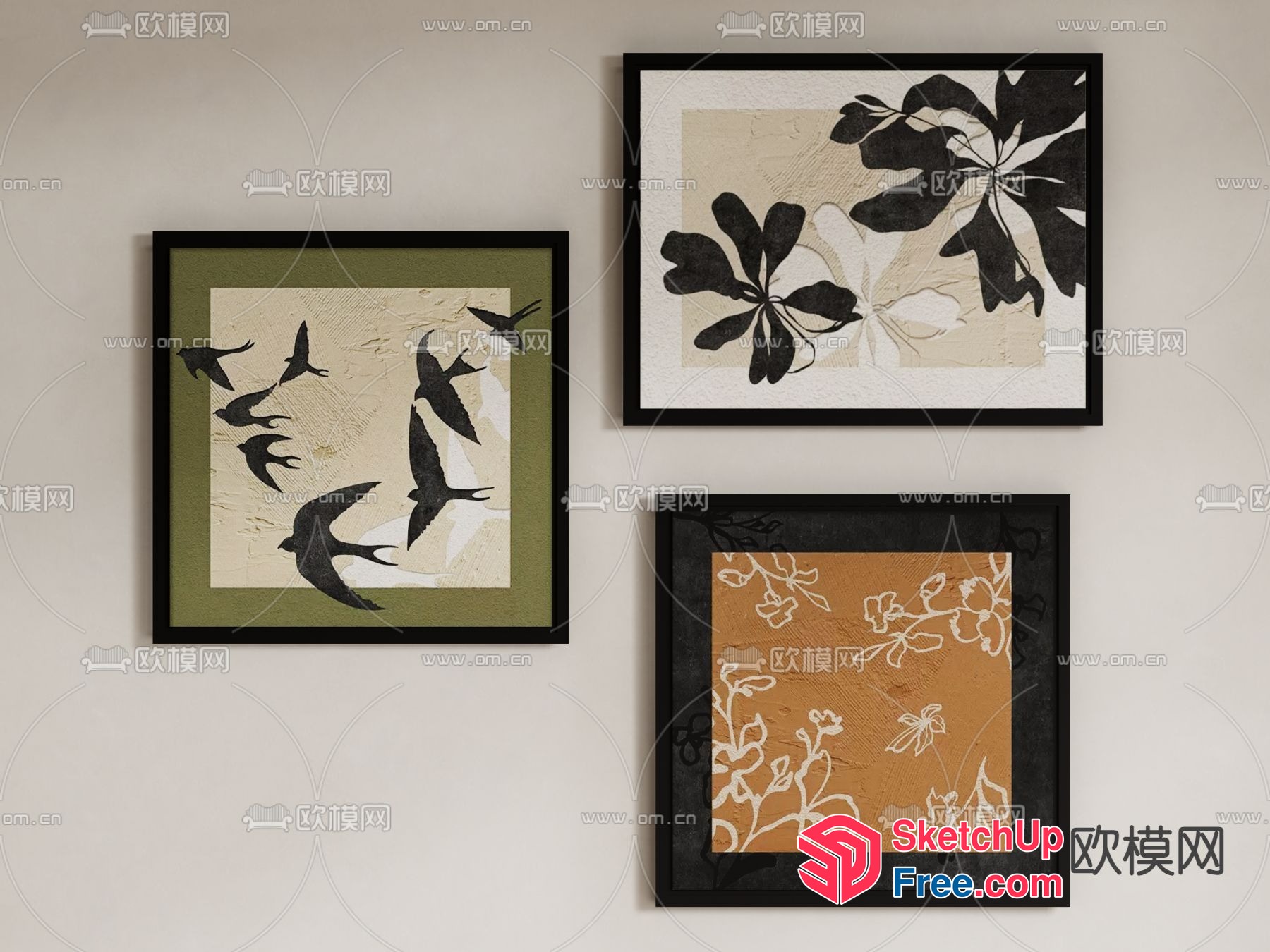 Square Artwork With Birds And Flowers 3D SketchUp File