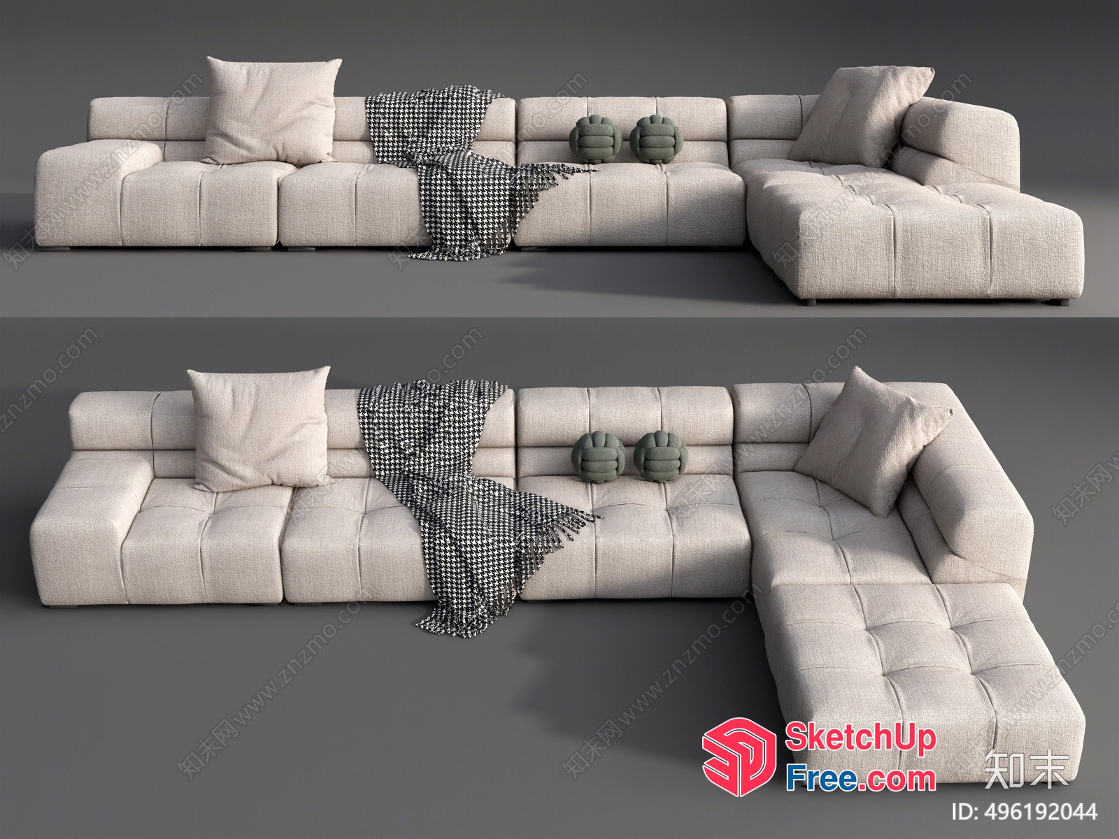 Modern Minimalist Sofa Set With Pillows And Throw 3D SketchUp File