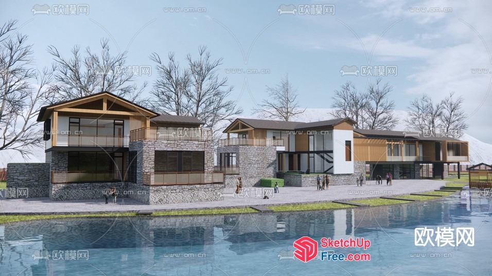 Modern Villa Exterior With Pool And Natural Surroundings 3D SketchUp File