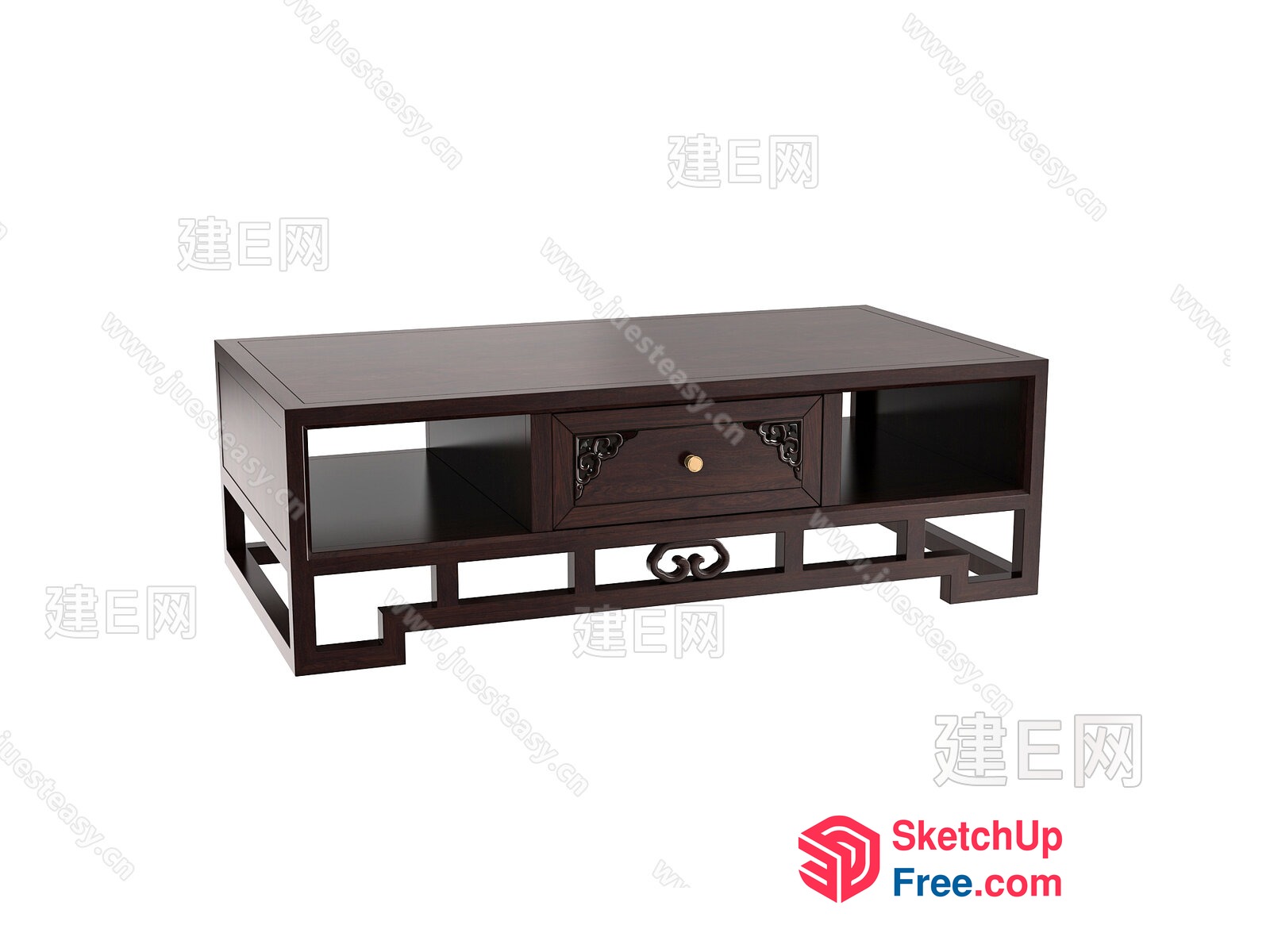 Traditional Asian-Inspired Coffee Table With Ornate Drawer 3D SketchUp File