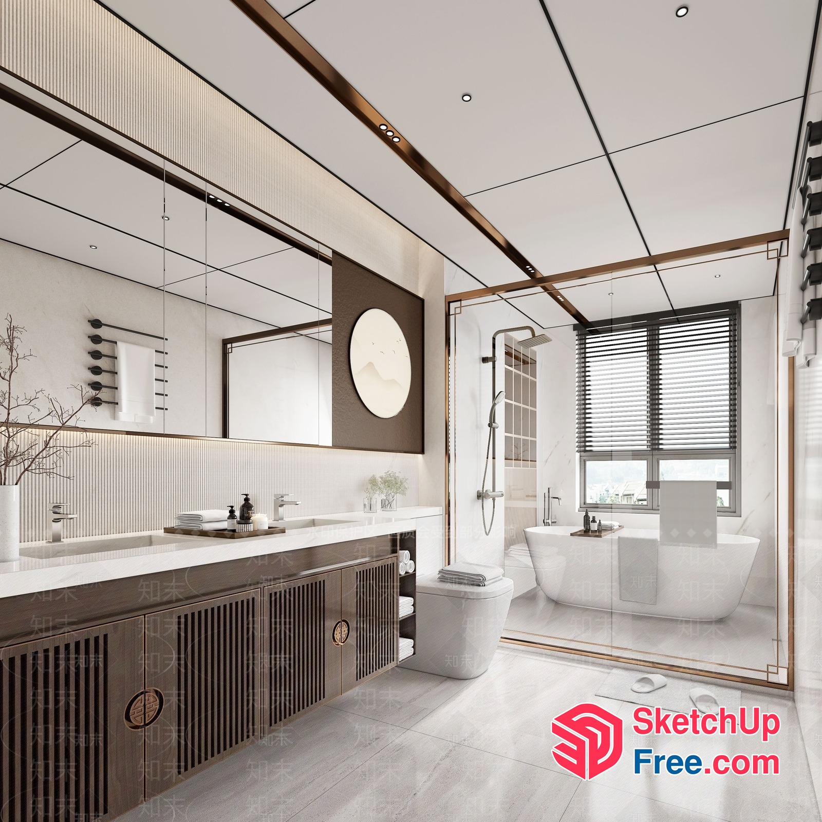Modern Japanese-Inspired Bathroom With Sleek White And Brown Decor 3D SketchUp File