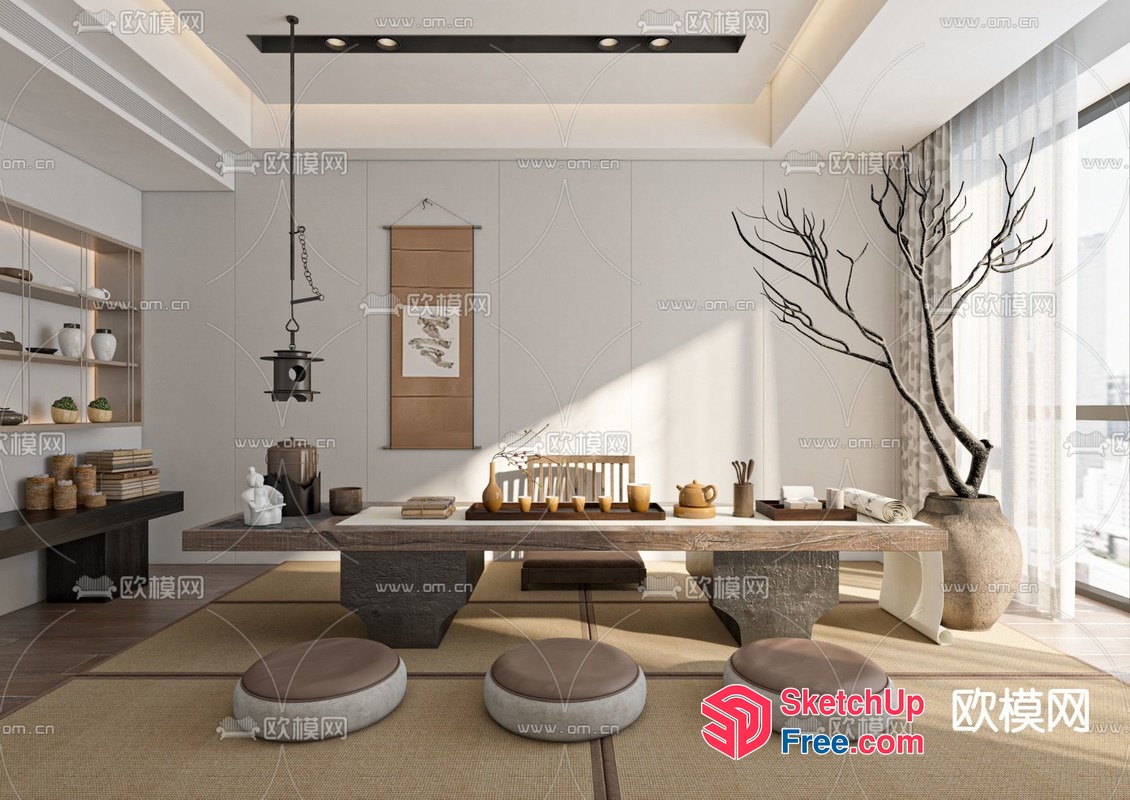 Japanese Style Dining Room With Tea Table And Stools 3D SketchUp File