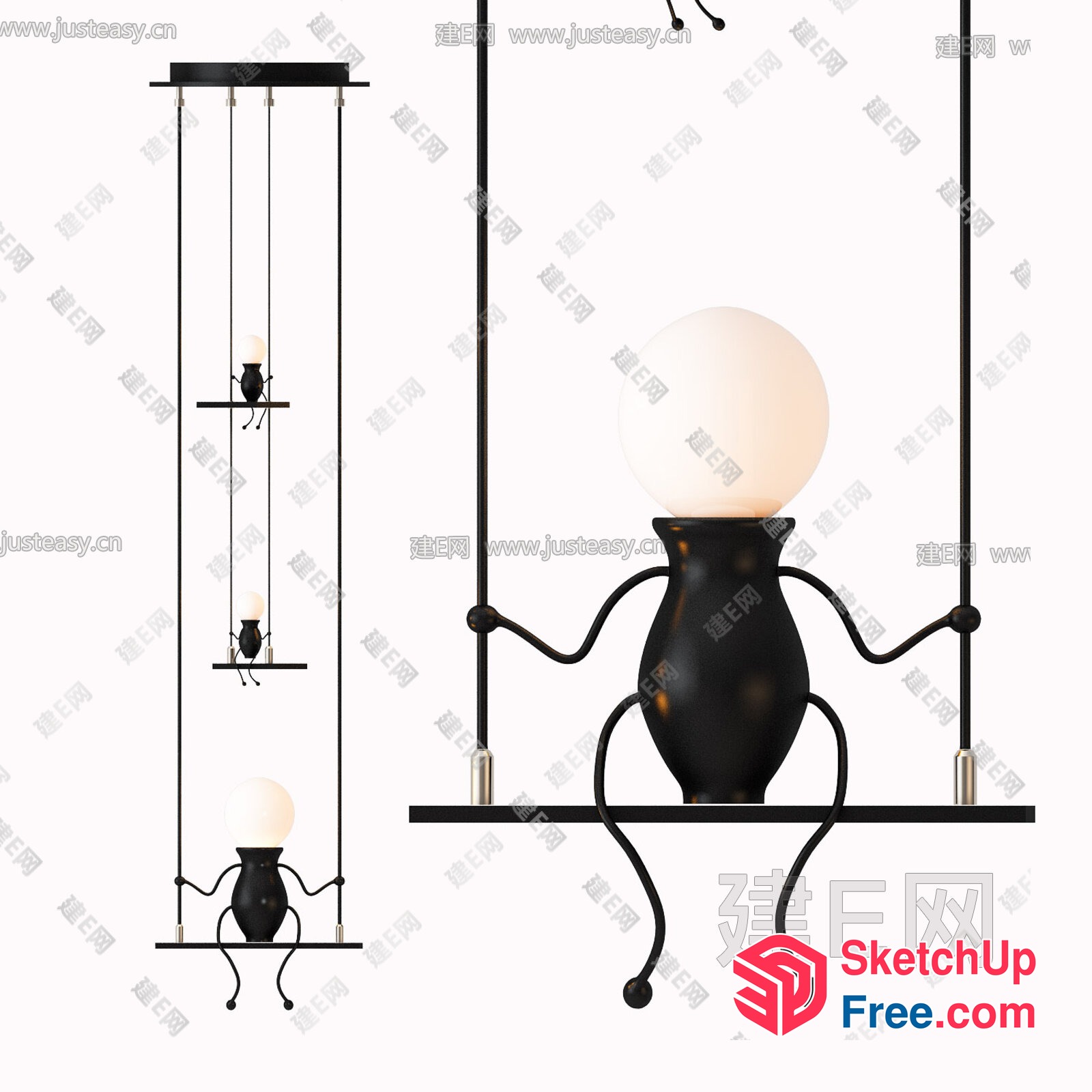 Elegant Black Metal And Glass Light Fixture 3D SketchUp File
