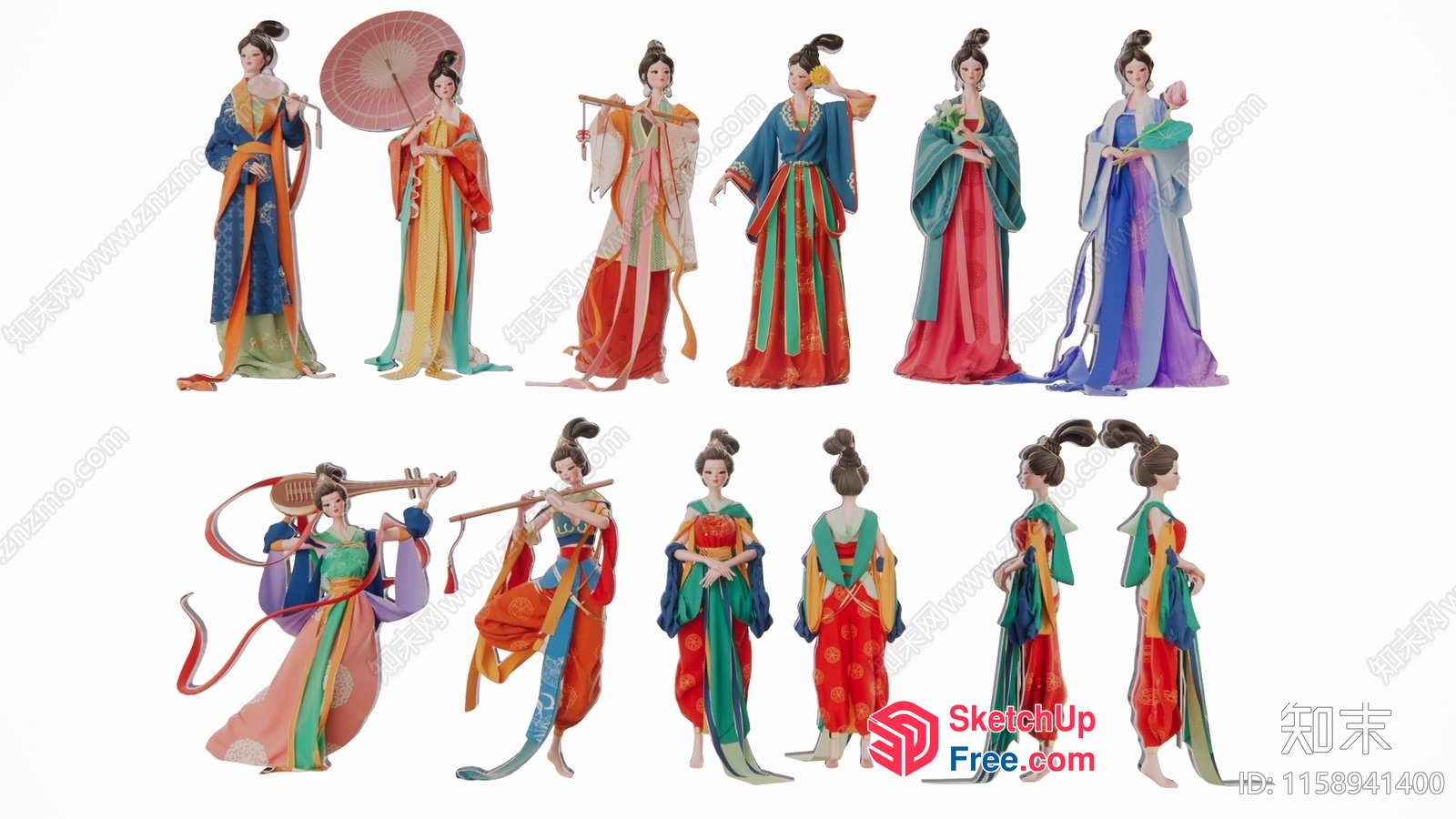 Traditional Asian Woman In Colorful Attire 3D SketchUp File