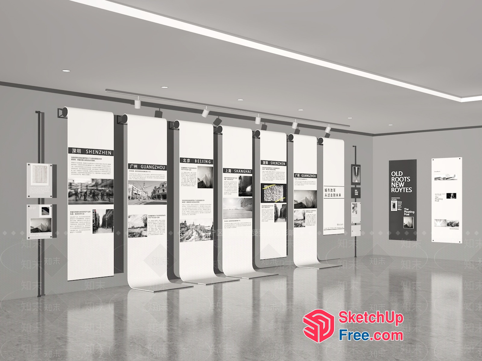 Museum Exhibition Hall With Modern Display Cases And Informational Panels 3D SketchUp File