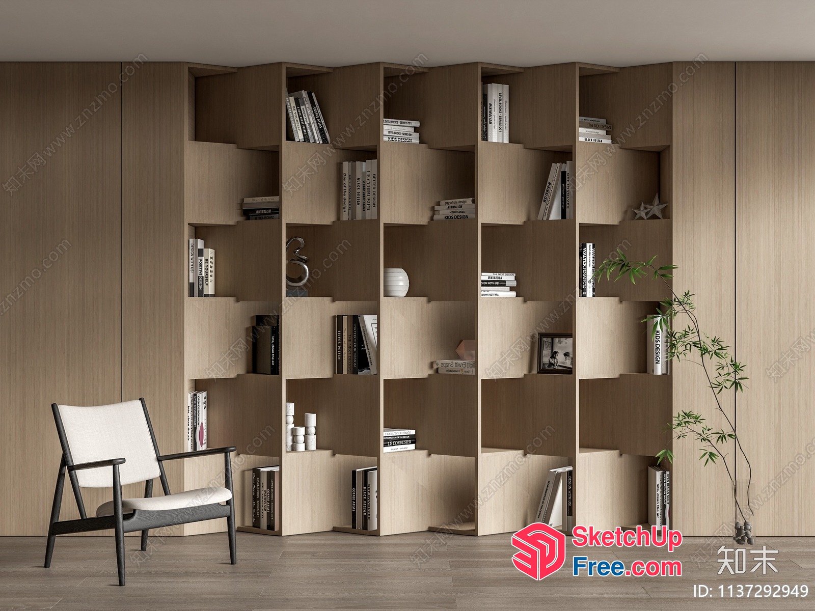Modern Bookcase And Chair Arrangement 3D SketchUp File