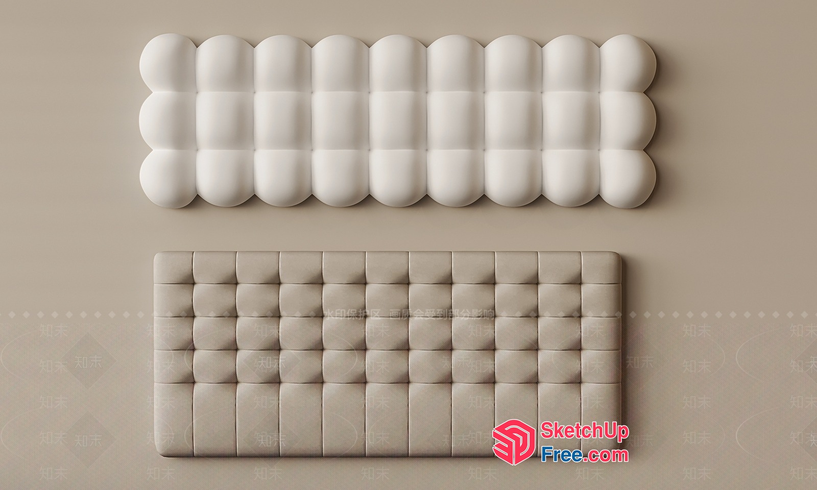 Beige Tufted Bed Head And Wall Decor 3D SketchUp File