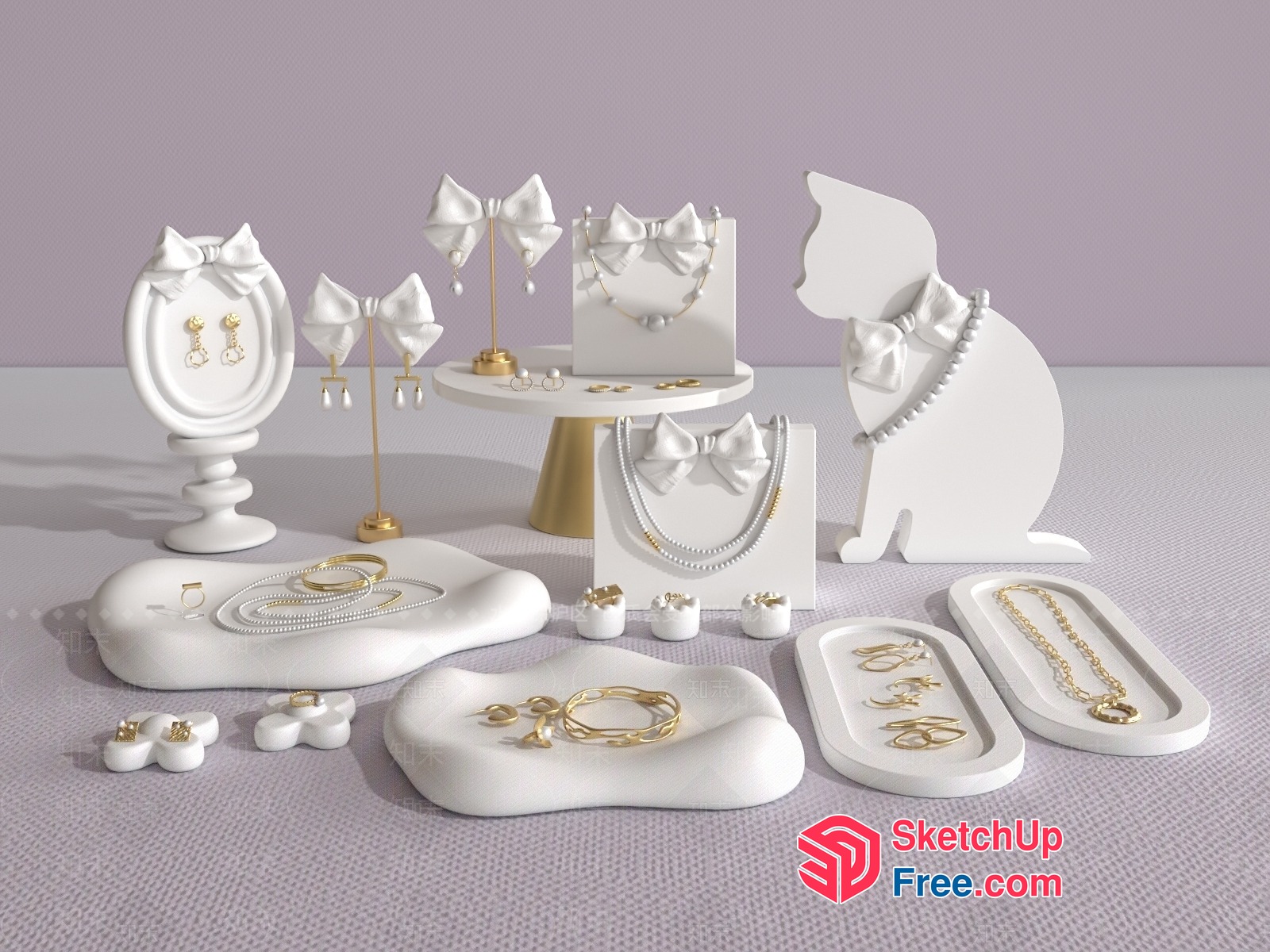 Elegant White And Gold Jewelry Display 3D SketchUp File