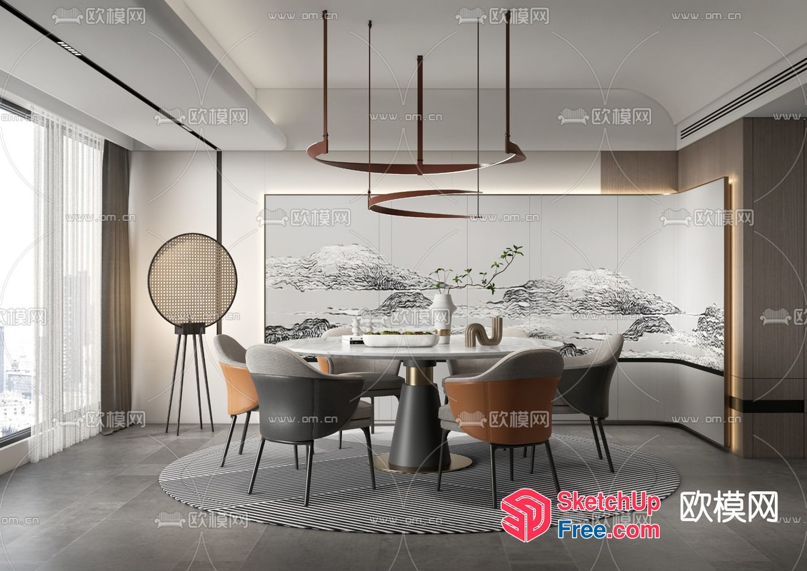 Modern Minimalist Dining Room With Circular Table And Chairs 3D SketchUp File