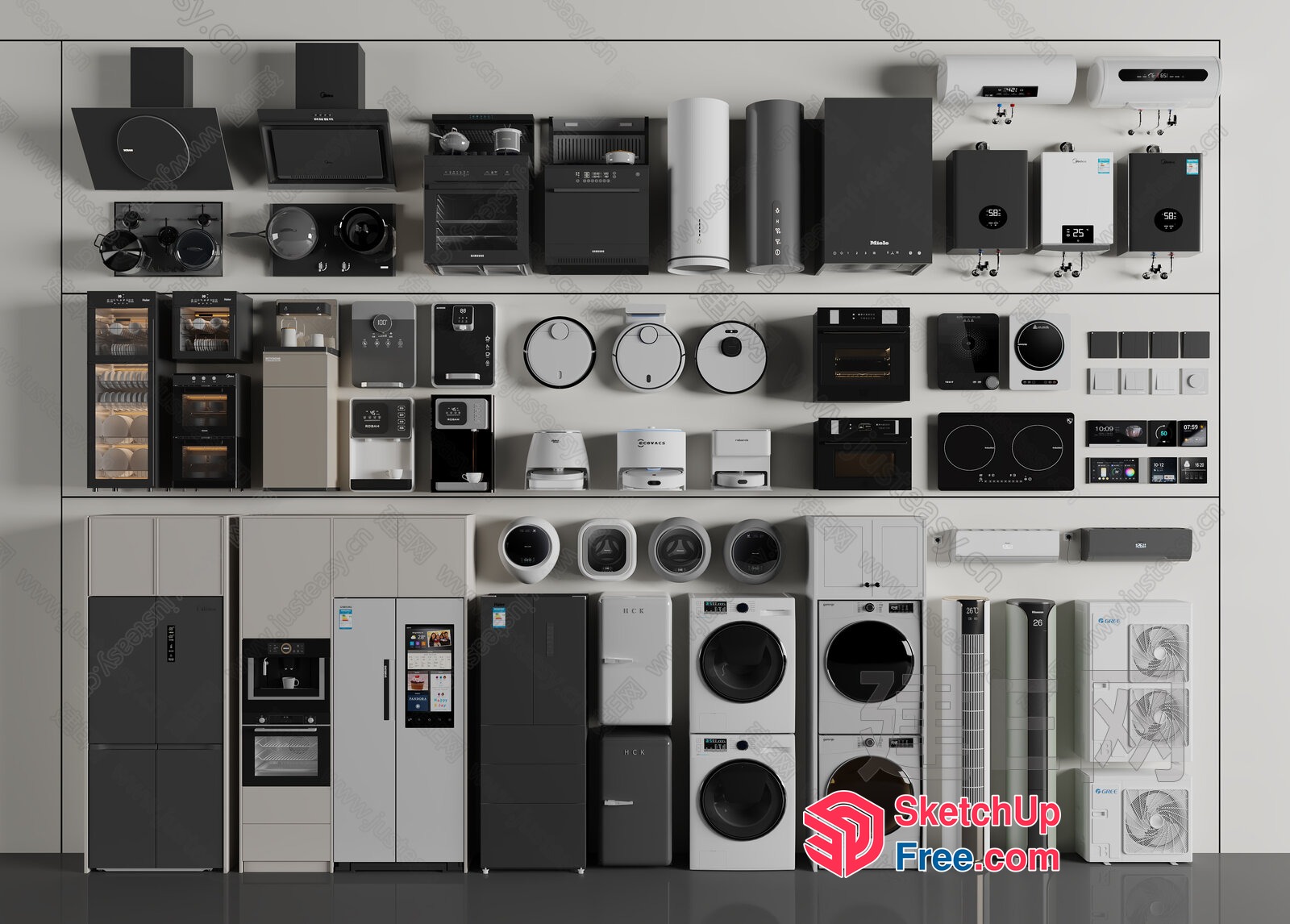 Modern Home Appliances Displayed On Shelves 3D SketchUp File