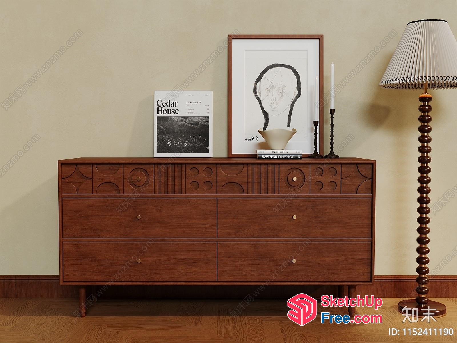 Classic Wood Furniture Set With Artwork And Decor 3D SketchUp File