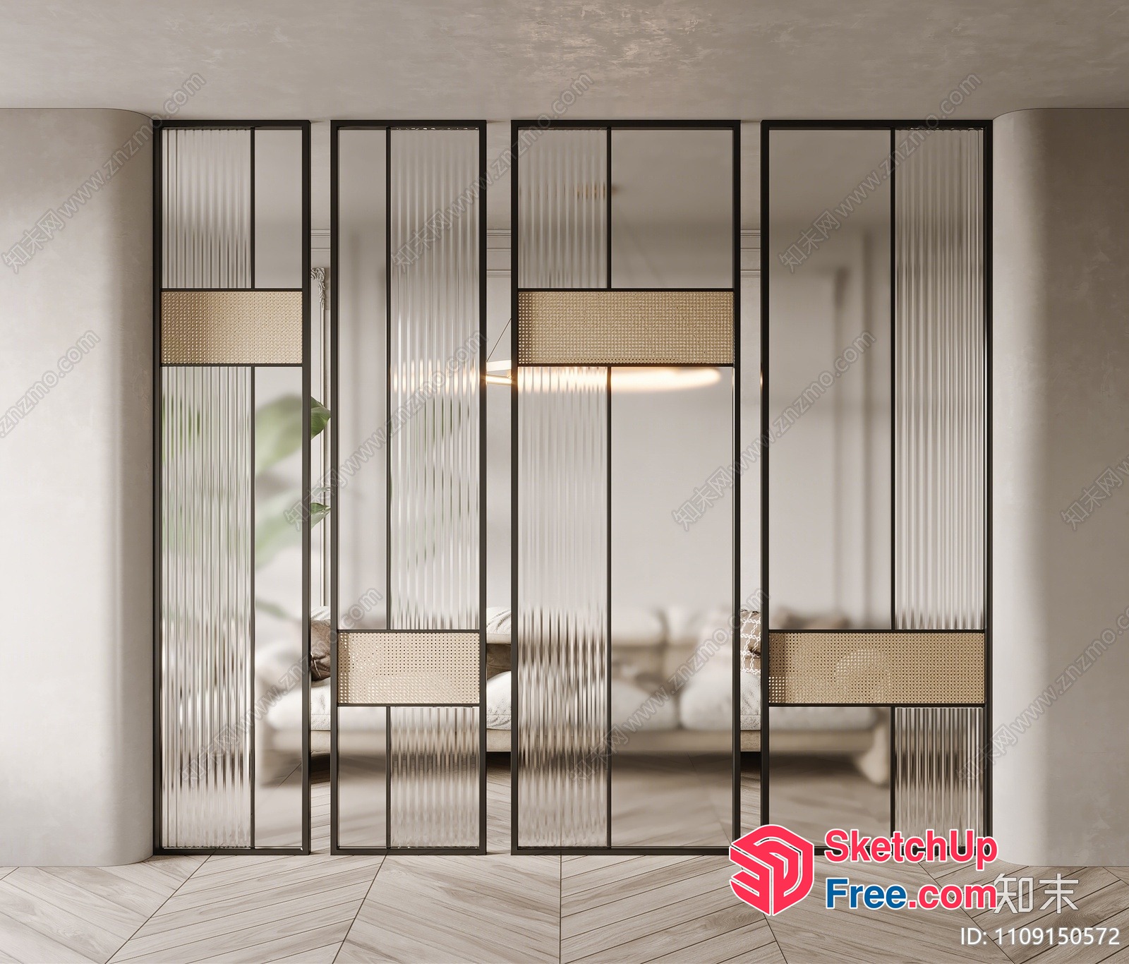Partition Screen With Glass And Rattan Elements 3D SketchUp File