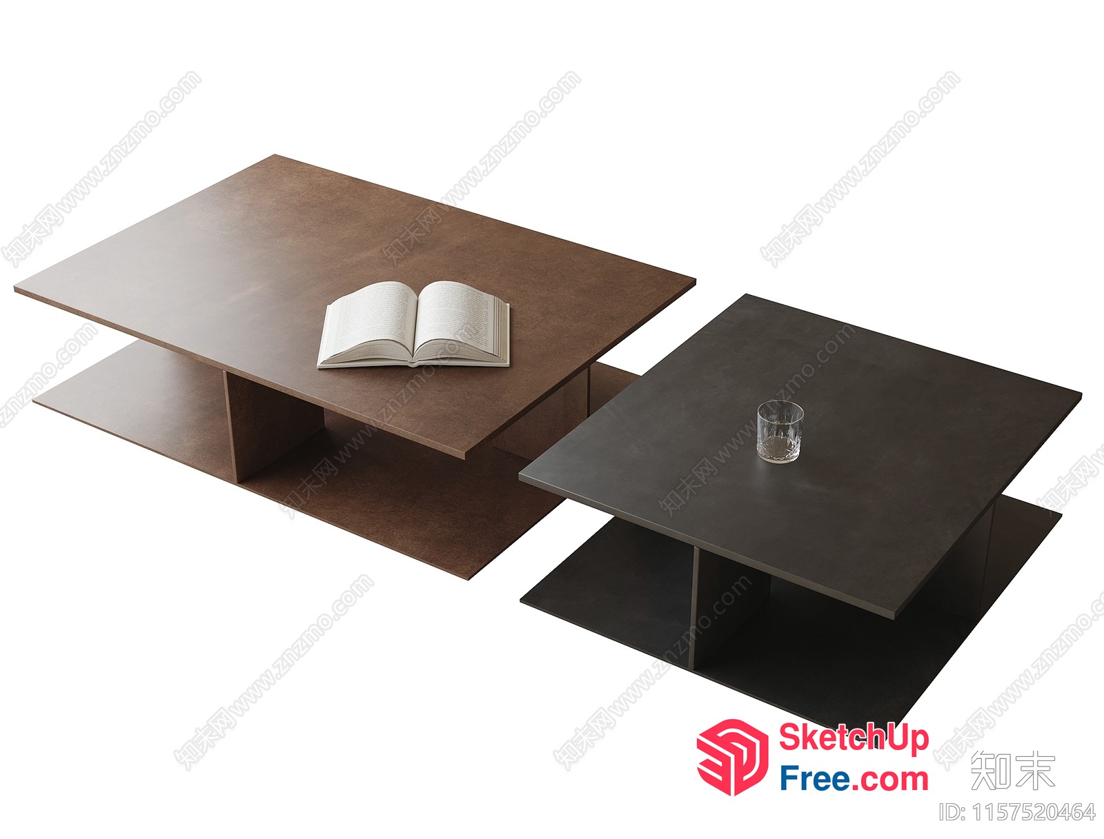Modern Living Room Furniture Set With Book And Glass 3D SketchUp File