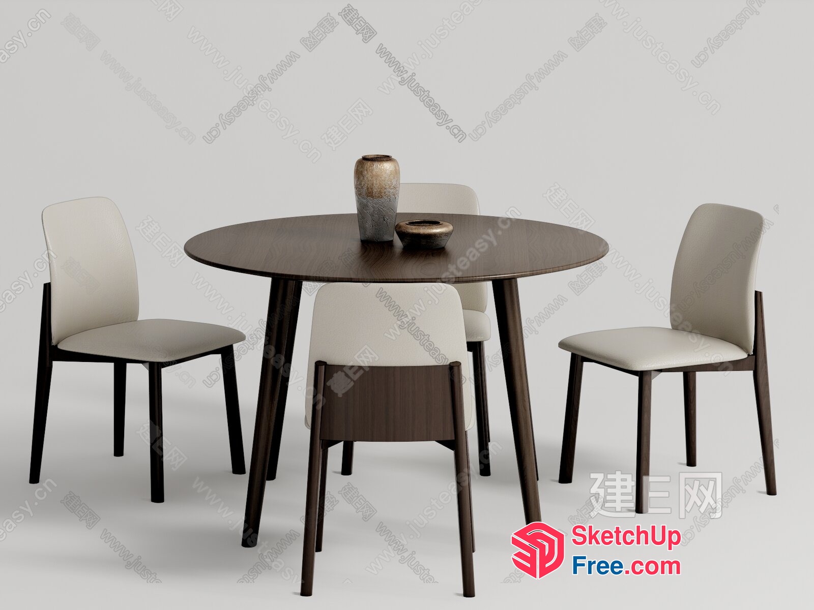 Elegant Dining Table Set With Creamy Style Chairs 3D SketchUp File