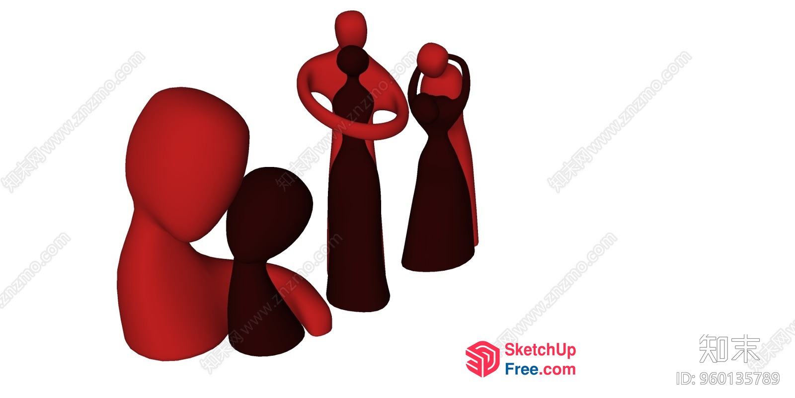 Family Figures In Red And Black 3D SketchUp File