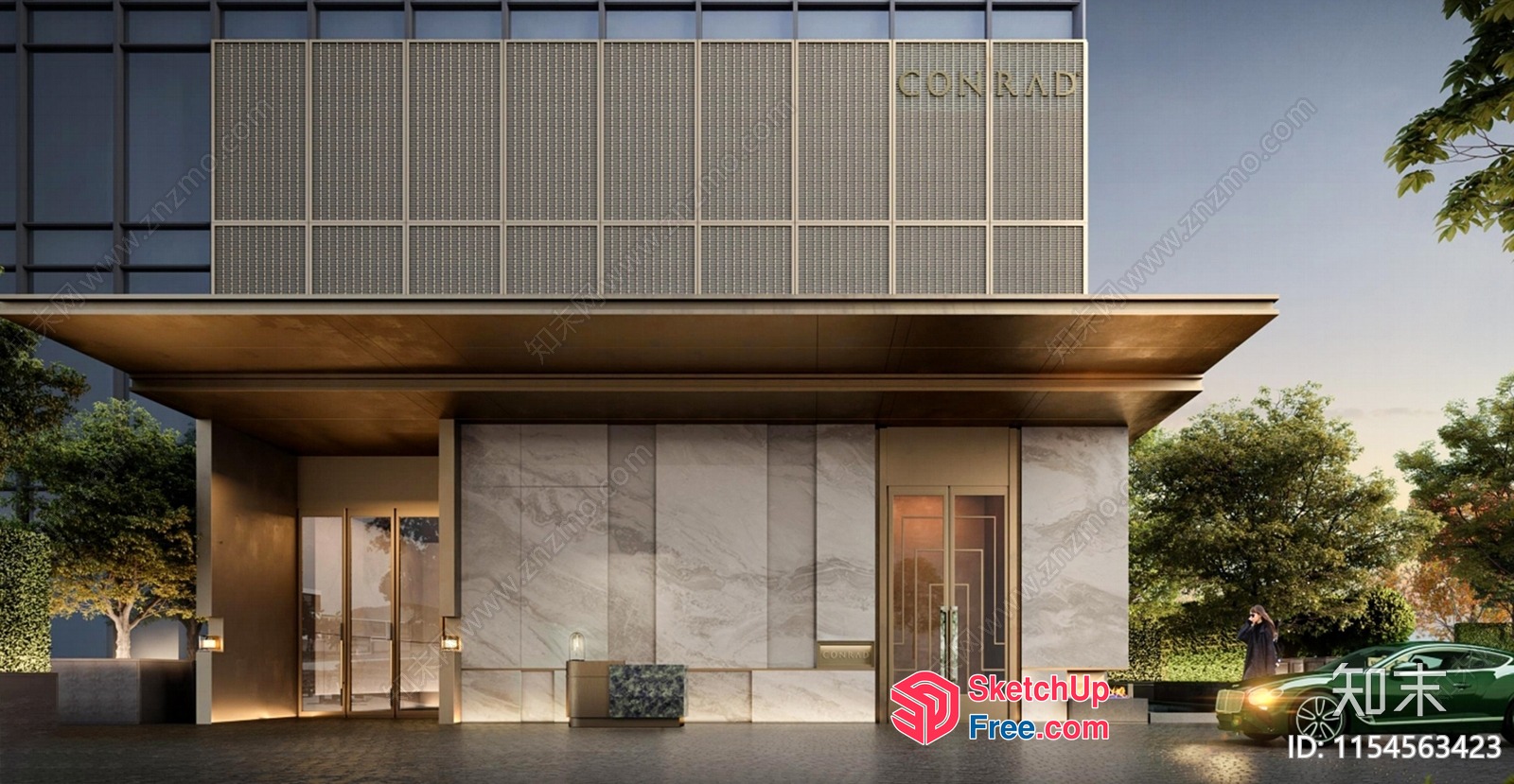 Modern Building Entrance With Elegant Lighting 3D SketchUp File