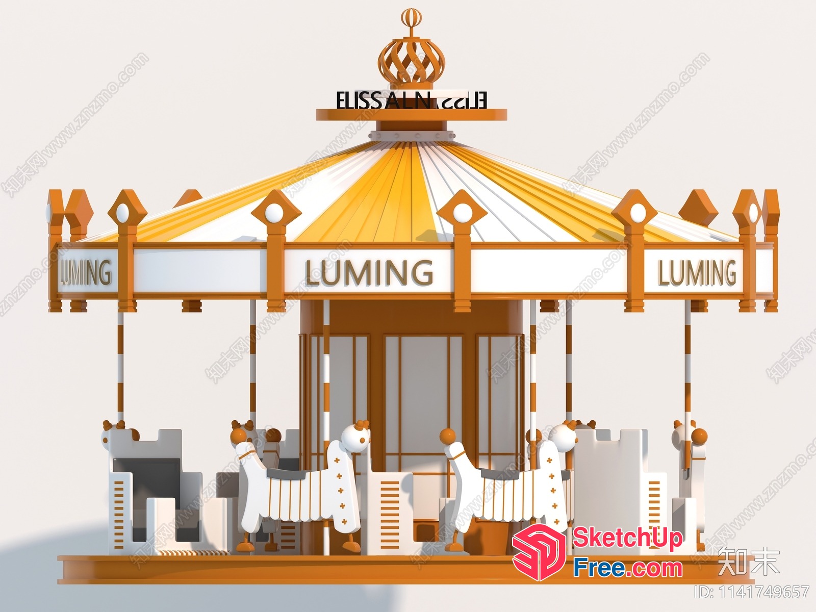 A European Style Pavilion With A Yellow And White Color Scheme 3D SketchUp File