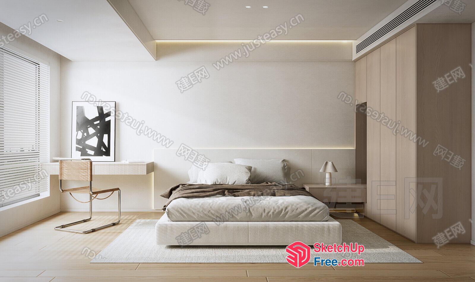 Modern Minimalist Bedroom Interior 3D SketchUp File