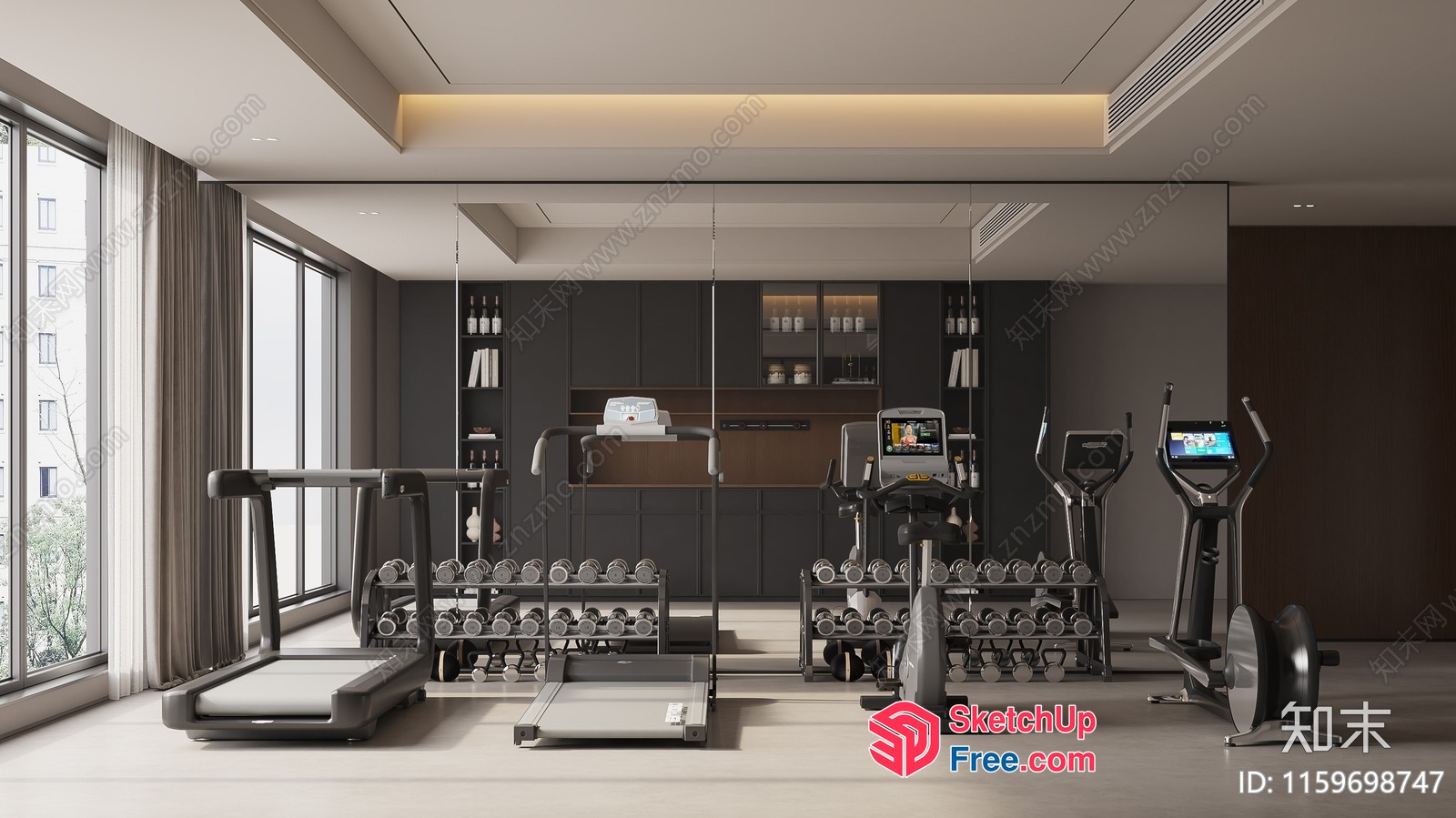 Modern Gym Interior With Natural Light 3D SketchUp File
