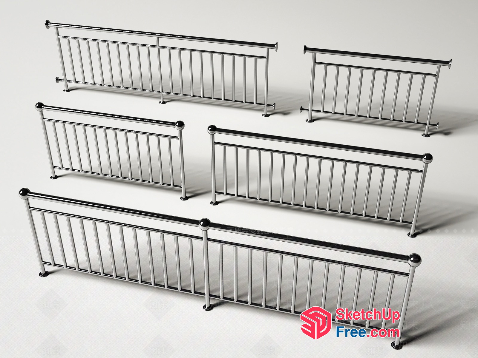 Chrome Railing Set 3D SketchUp File