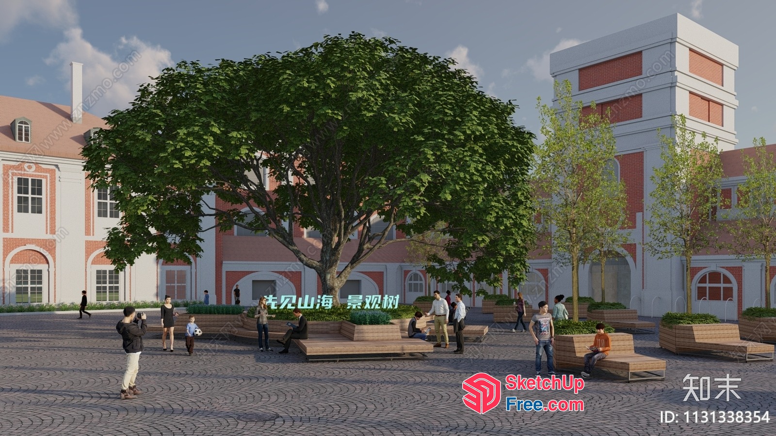 Outdoor Seating Area With Large Tree 3D SketchUp File