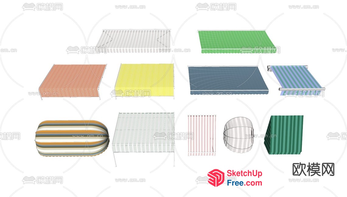 Various Colorful Striped Roofing Options 3D SketchUp File