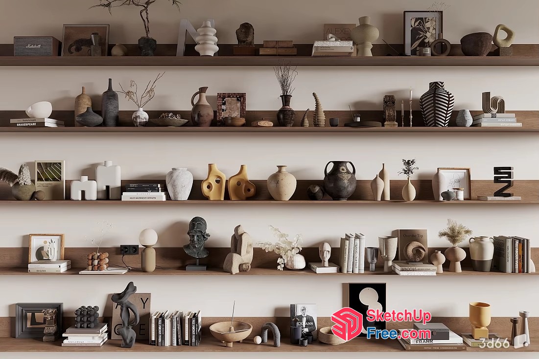 Modern Minimalist Shelf Decor With Vases And Books 3D SketchUp File