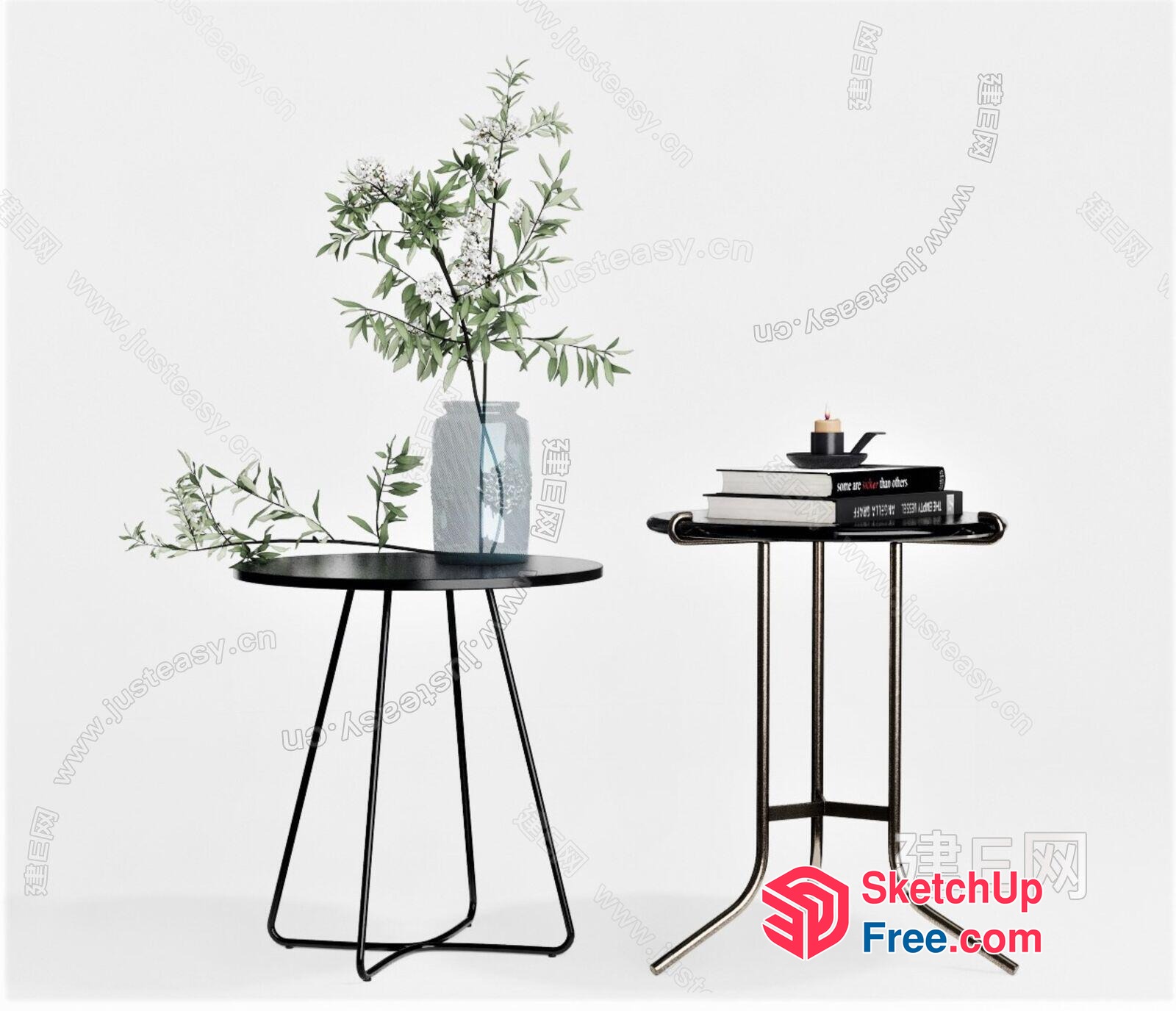 Simple Side Tables With Black Metal Legs And Wooden Tops 3D SketchUp File