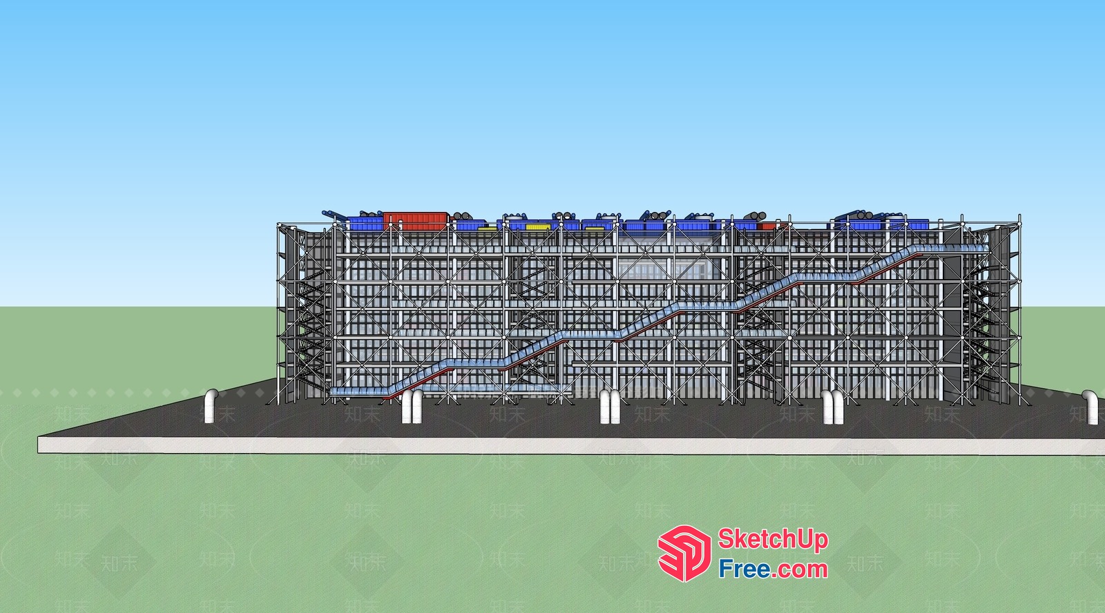 Stairway And Railings In A Large Building 3D SketchUp File