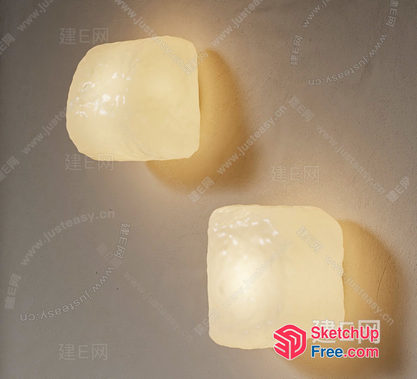 Two Soft Yellow Wall Lights In A Square Shape 3D SketchUp File