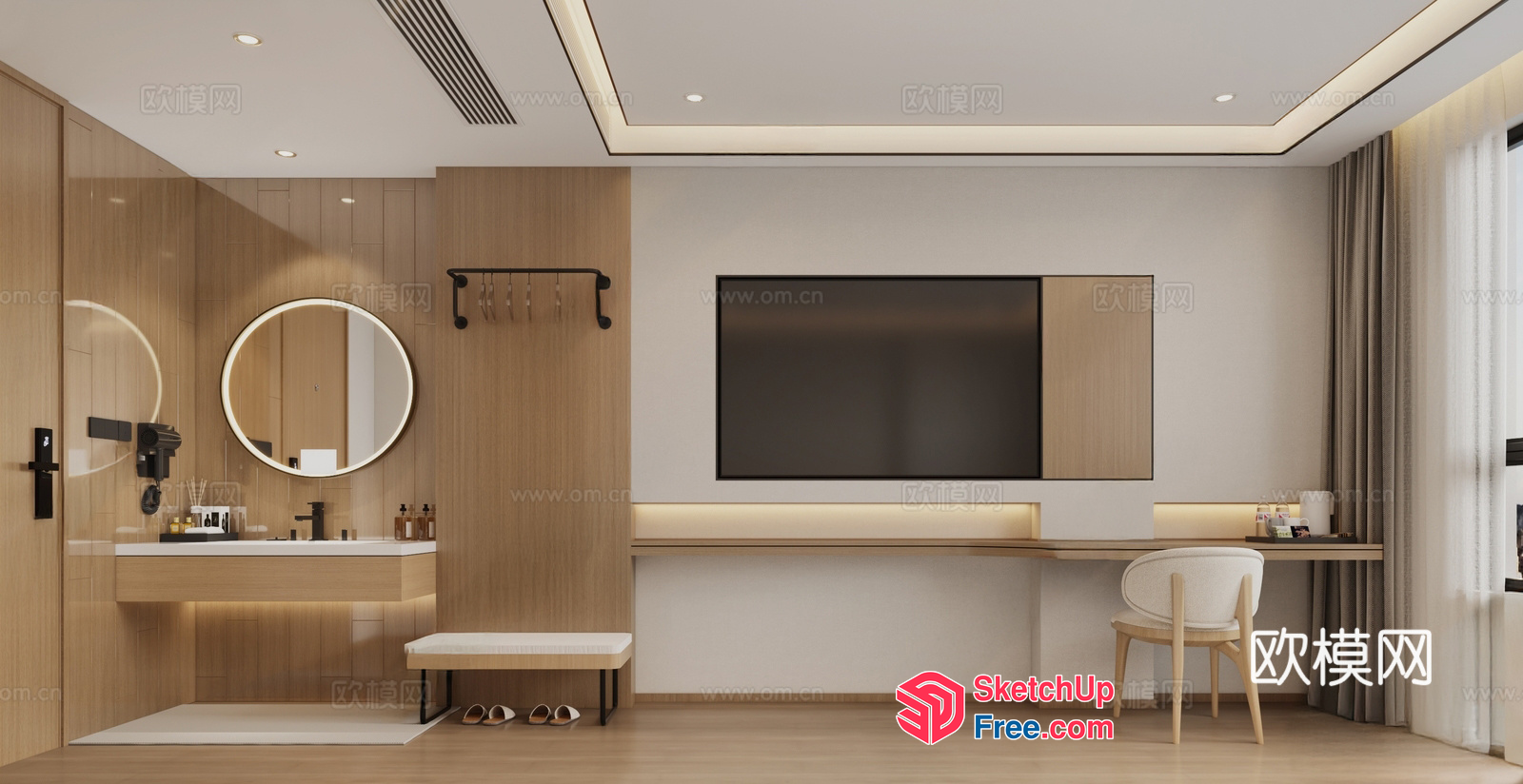 Modern Minimalist Bathroom And Living Room Interior Design 3D SketchUp File