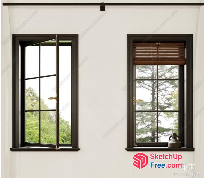Double Window And Door With A View Of Trees 3D SketchUp File