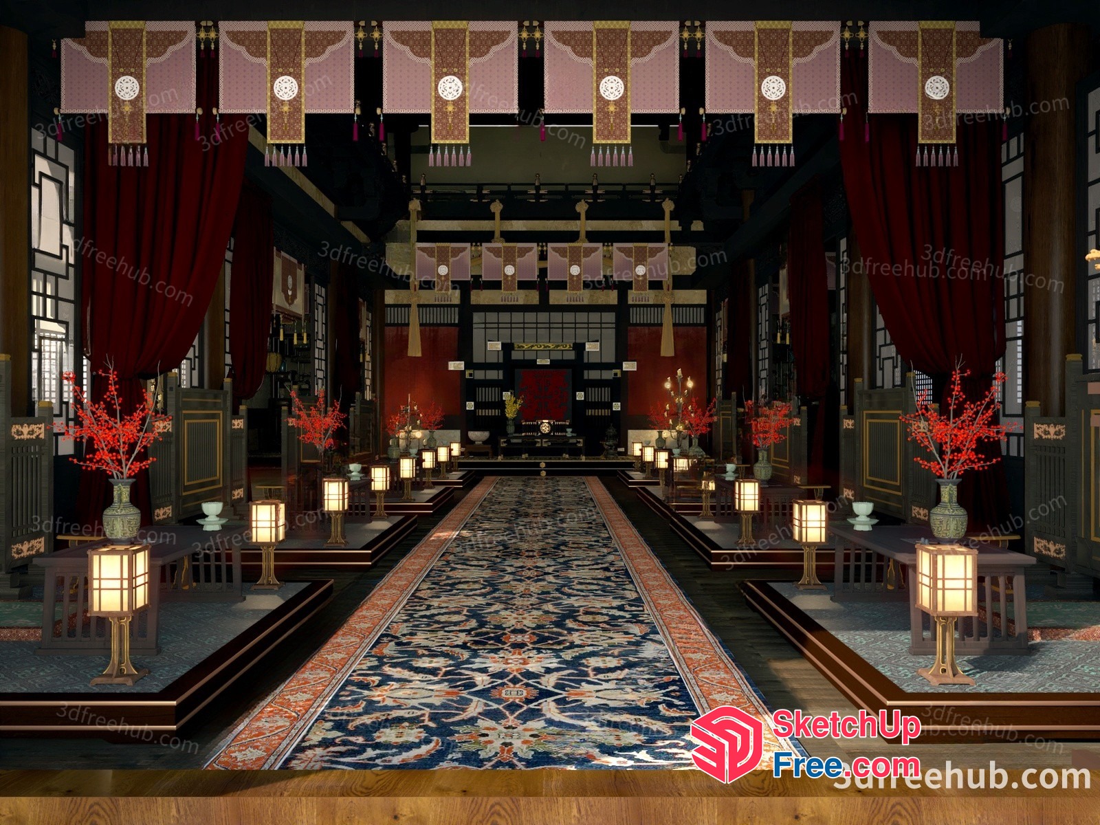Ornate Oriental Hallway With Elegant Patterns 3D SketchUp File