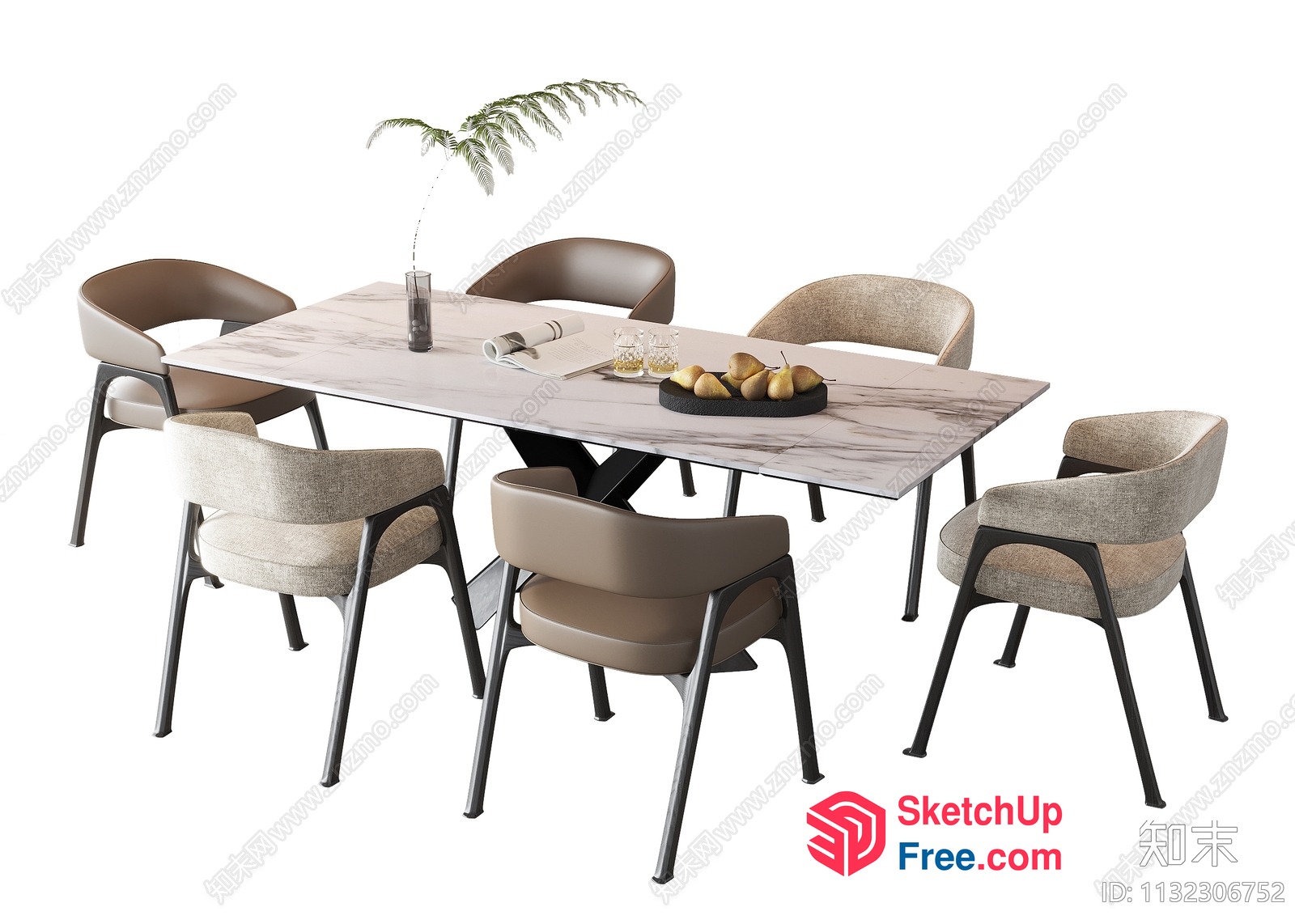 Modern Dining Room With Marble Table And Neutral Chairs 3D SketchUp File