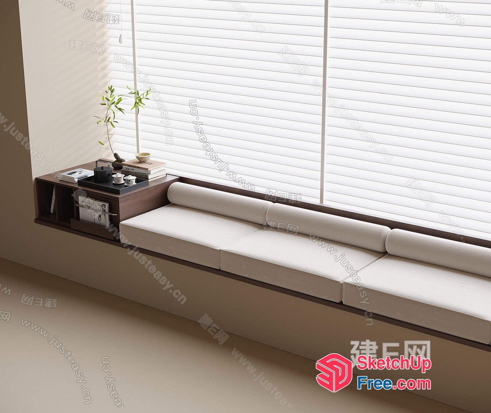 Modern Japanese-Inspired Window Seat With Minimalist Decor 3D SketchUp File