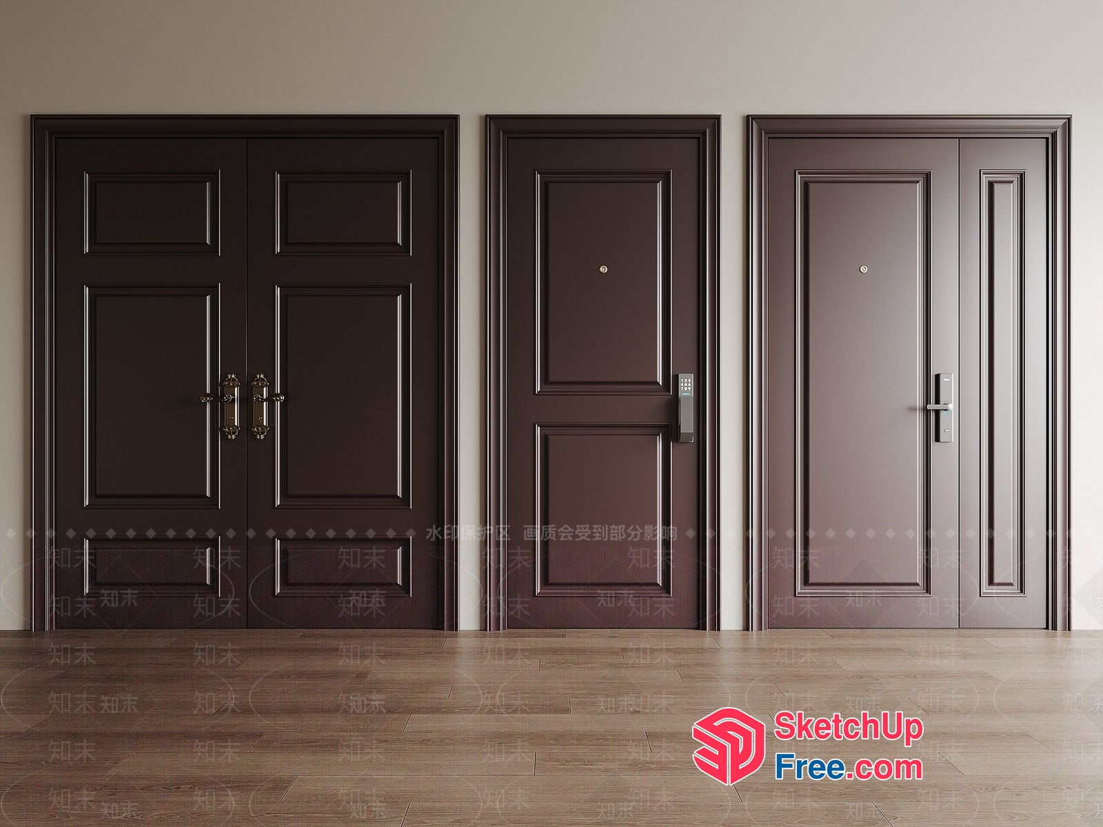 Three Doorways In A Row With Various Styles 3D SketchUp File