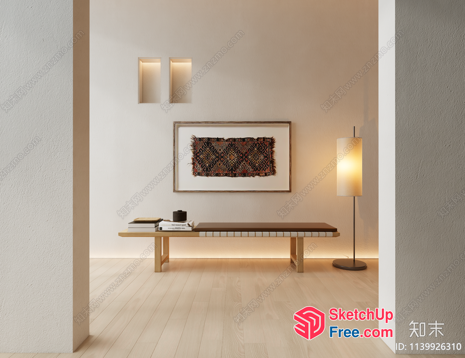 Modern Minimalist Interior Design With Wooden Bench And Artwork 3D SketchUp File