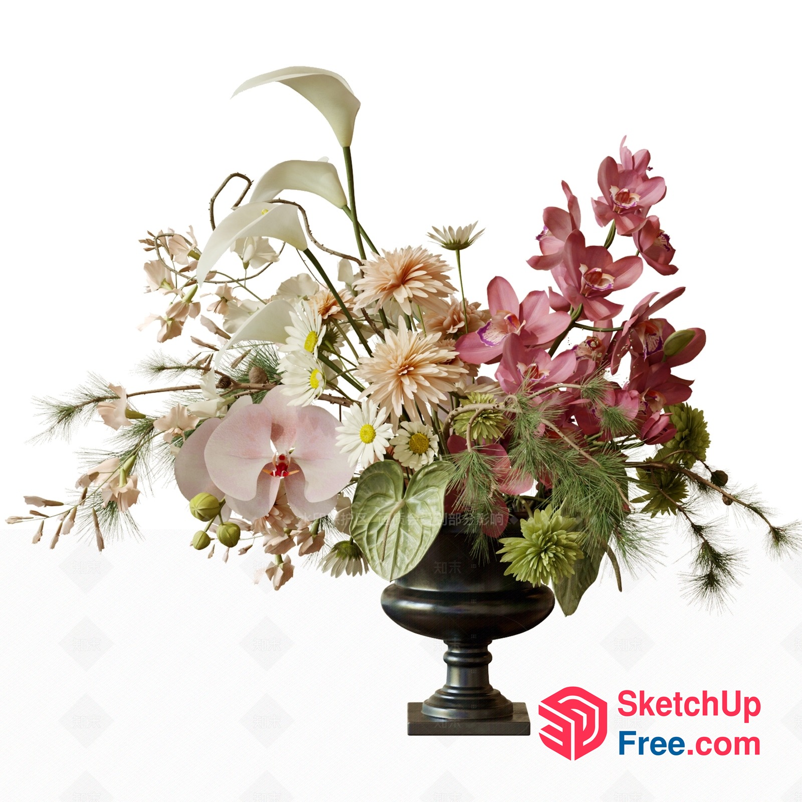 Elegant Floral Arrangement In Black Vase 3D SketchUp File