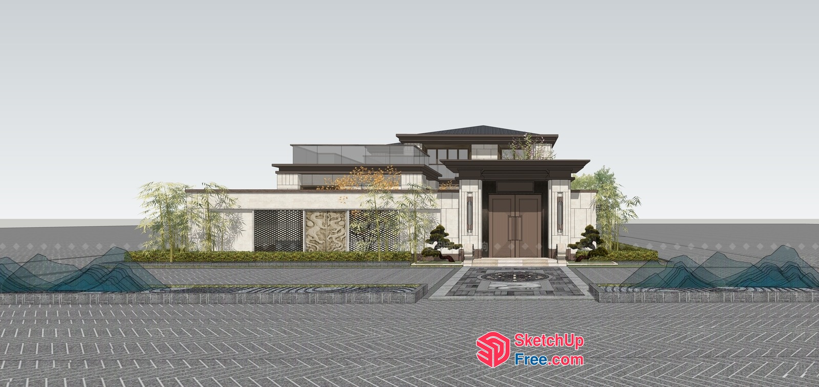 Modern Japanese-Inspired Villa Exterior 3D SketchUp File